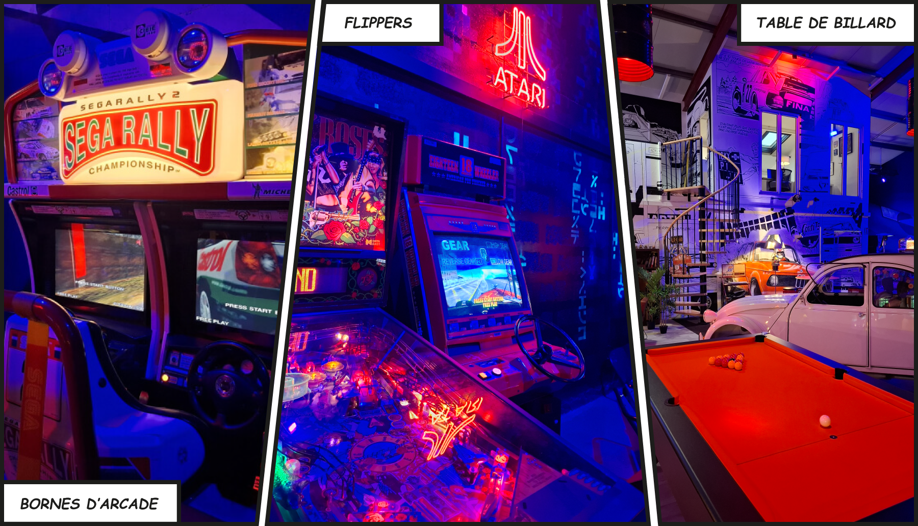 Espaces arcade, flippers et billard